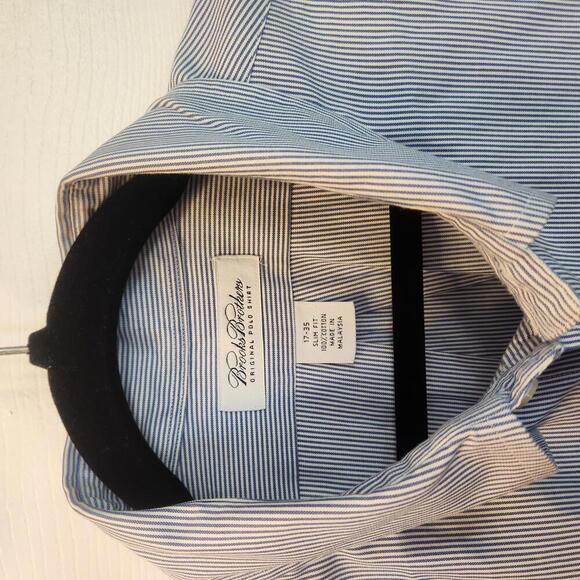 Brooks Brothers Men's Blue Striped Long Sleeve Dress Shirt Size 17-35 Slim Fit - Picture 2 of 9